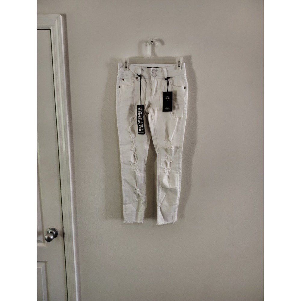 Ashley Mason Womens White Soft Destructed Skinny Jeans Distressed Size 1 NWT